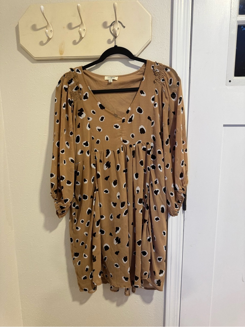 Umgee Tan Animal Spot V-Neck Midi Dress